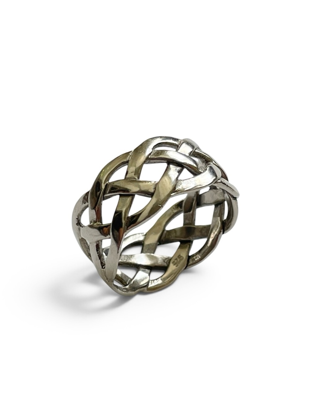 925 Sterling Silver Woven Silver Dome Ring -  US: 8